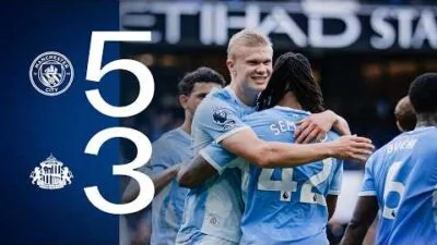 ملخص انتصار مانشستر سيتي على سندرلاند 5-3 في الدوري الإنجليزي